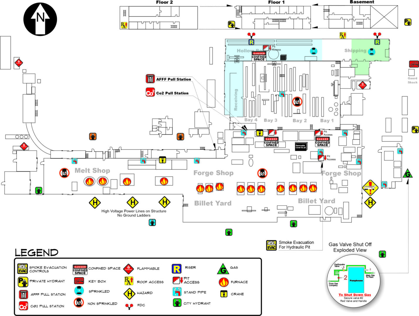 A map of the building with many different colored lights.